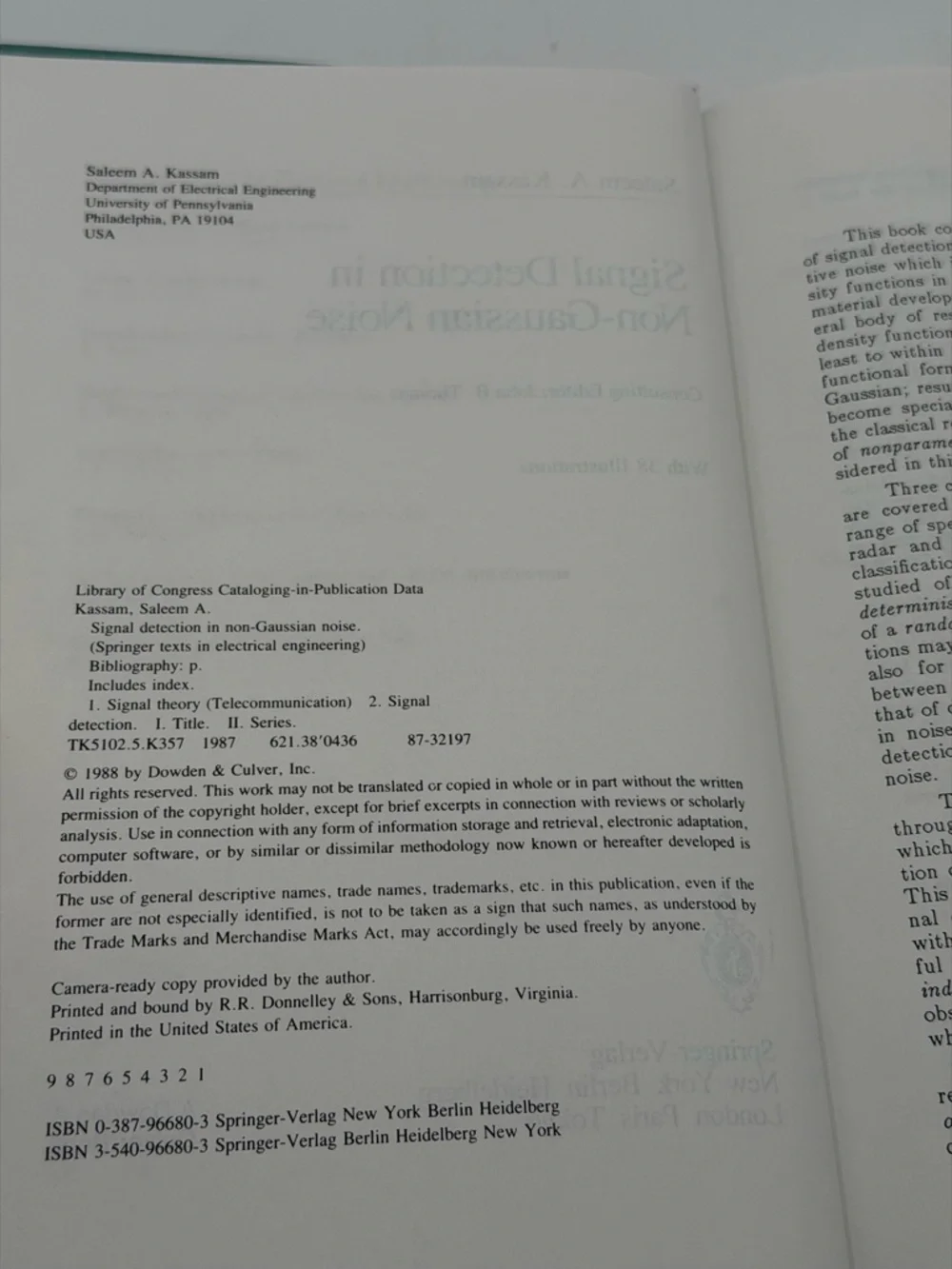 Signal Detection In Non-Gaussian Noise by Saleem A. Kassam - (Hardcover, 1988)